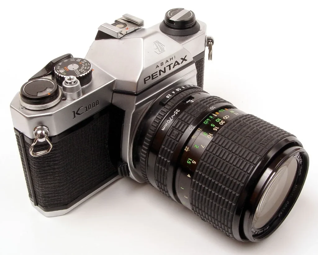 Vintage Pentax K1000 35mm manual SLR film camera, a popular starter camera for film photography